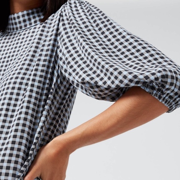 NWT GANNI gingham print high neck dress in Brunnera Blue - Picture 5 of 5